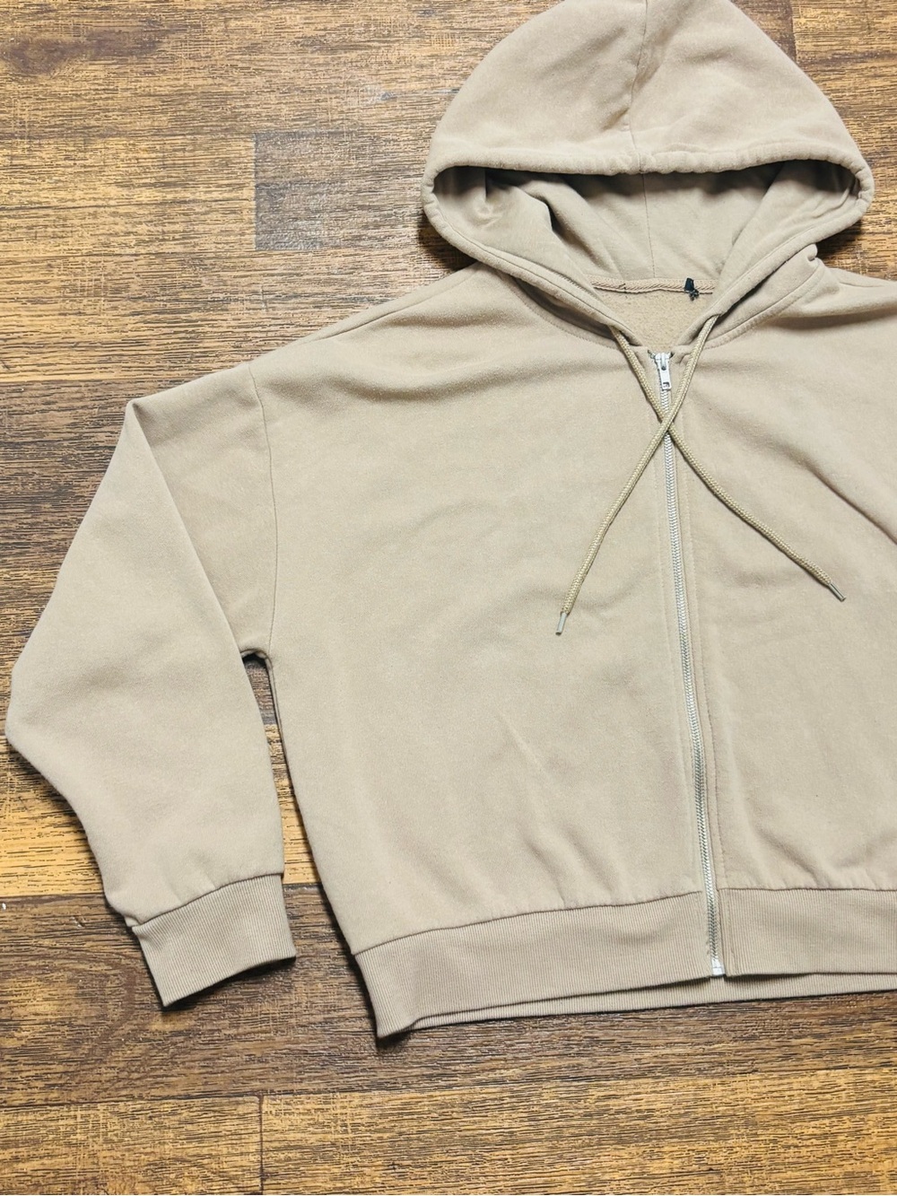 Women's Cropped Zip Hoodie in Beige - Picture 2 of 8